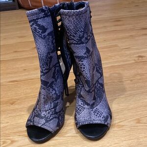 Aldo Gray and Black Heeled Boots with Snakeskin Print